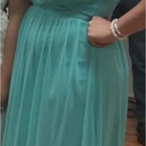 David's Bridal Strapless Teal Dress